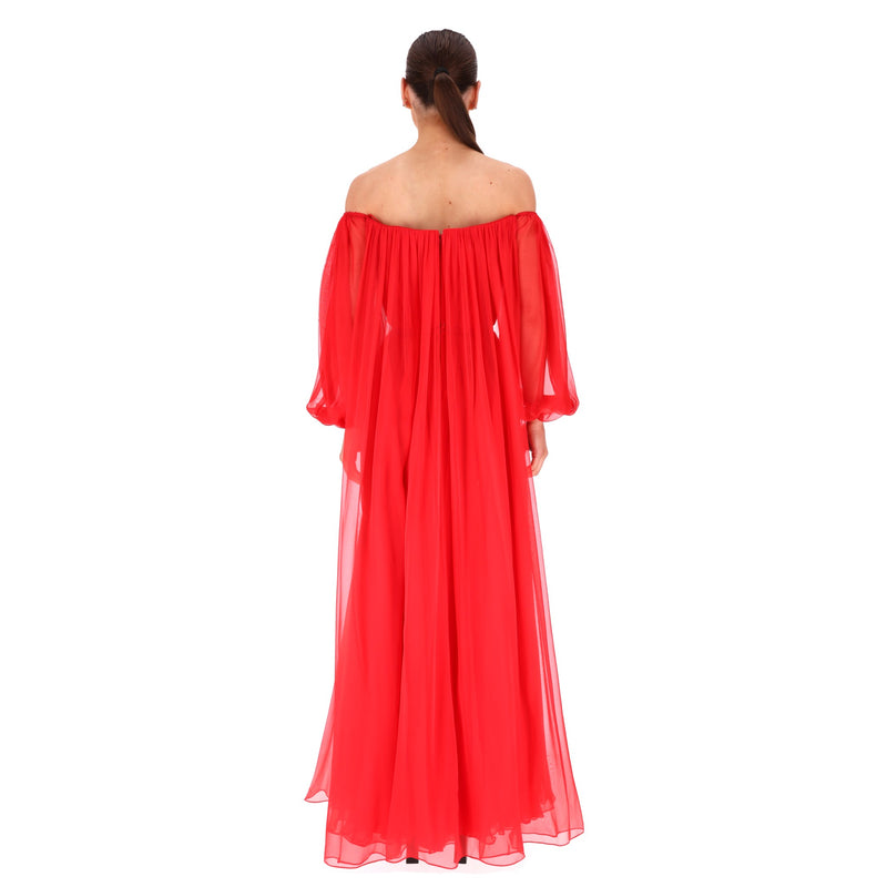 Ralph & Russo Silk Chiffon Off-The-Shoulder Cape Evening Dress/Gown. Size 40FR