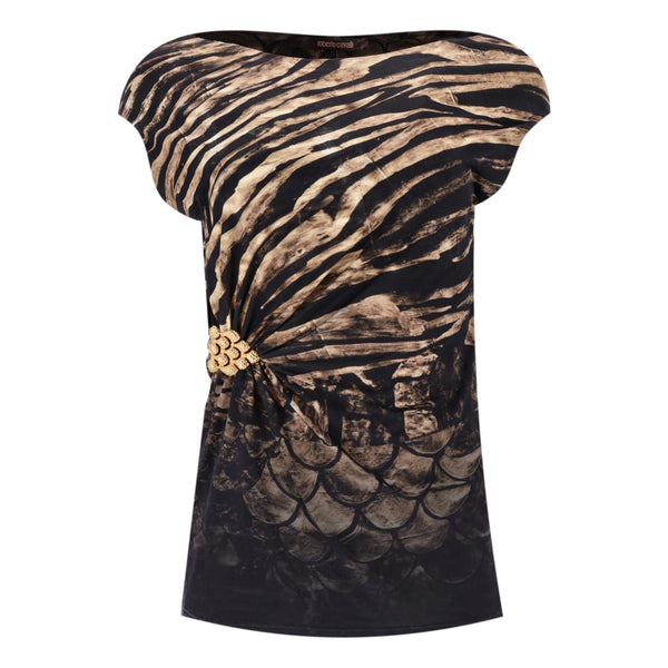 Roberto Cavalli Animal Print Gathered & Buckle Detail Top. Size 42IT