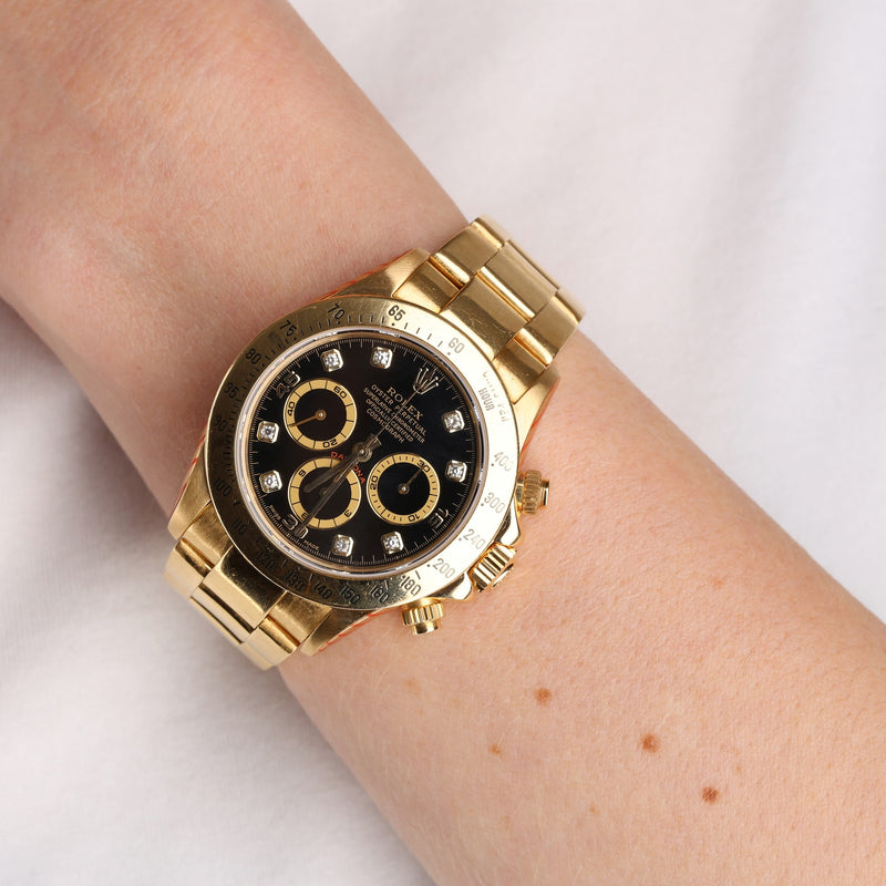 Rolex Daytona 18k Gold With Black Face & Diamond Dot Dial