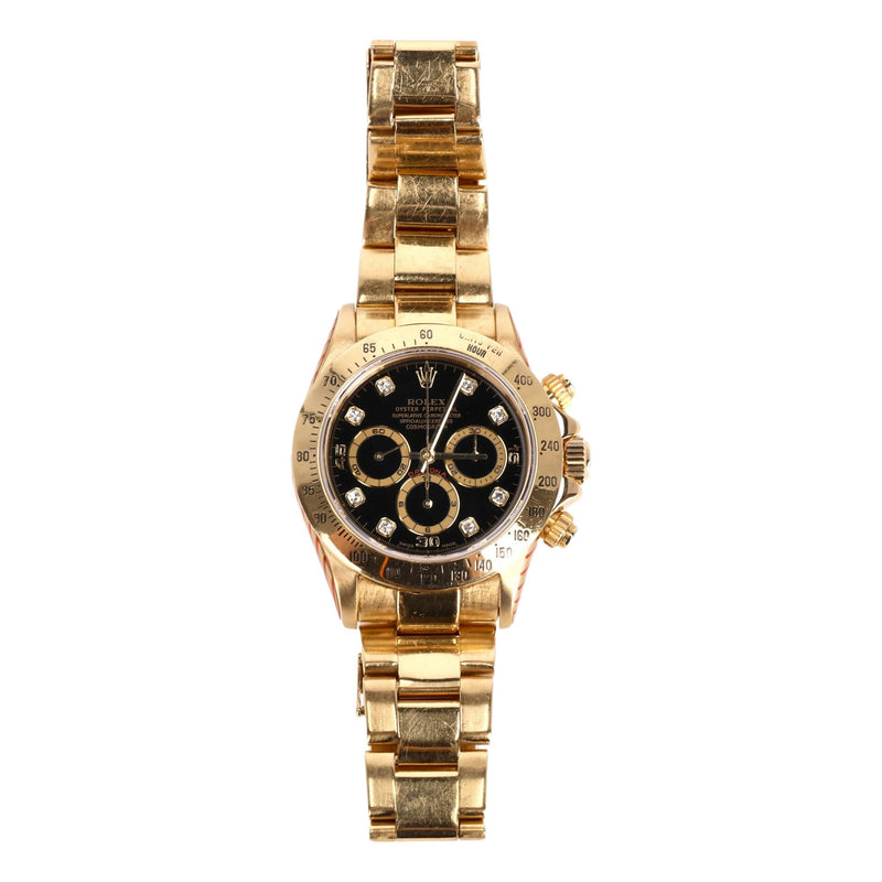 Rolex Daytona 18k Gold With Black Face & Diamond Dot Dial