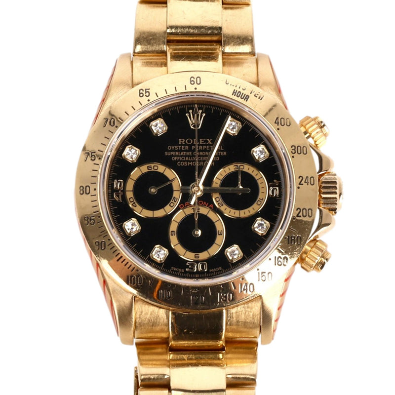 Rolex Daytona 18k Gold With Black Face & Diamond Dot Dial