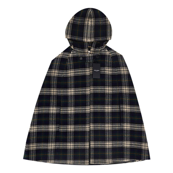 Saint Laurent Hooded Plaid Check Wool Cape. Size 38FR