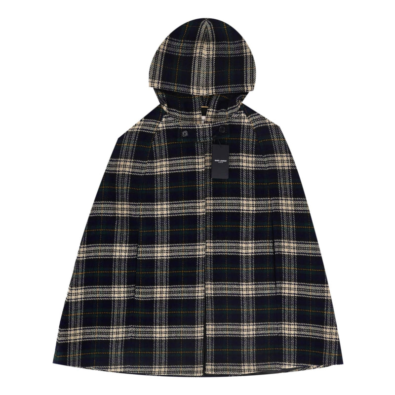 Saint Laurent Hooded Plaid Check Wool Cape. Size 38FR