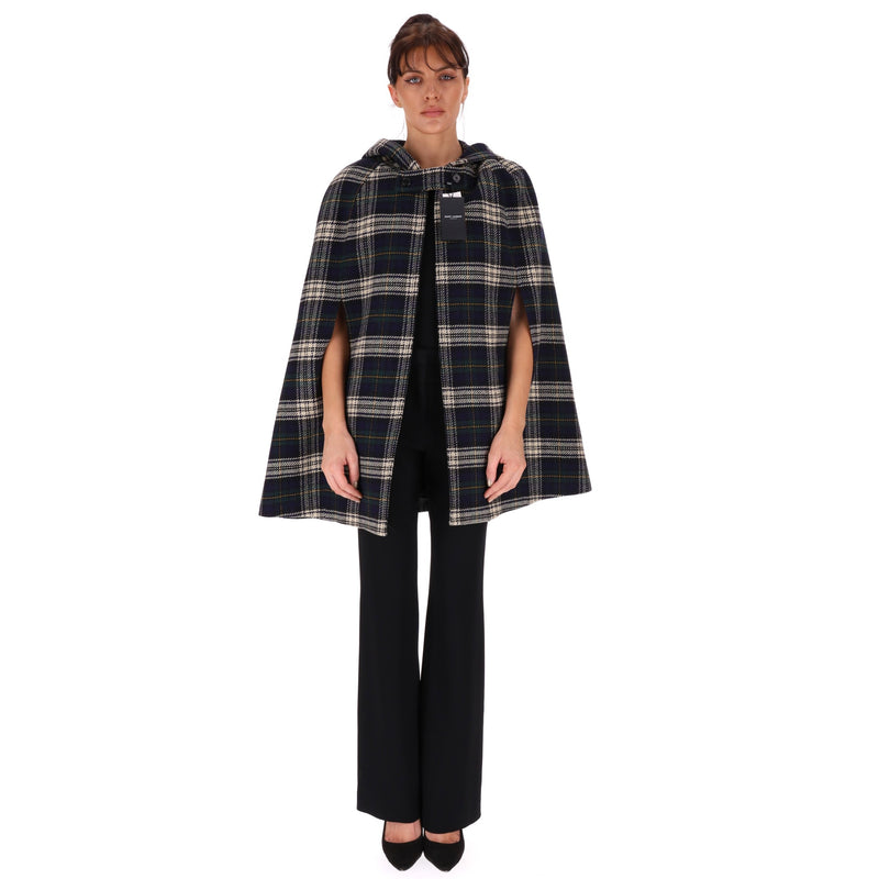 Saint Laurent Hooded Plaid Check Wool Cape. Size 38FR