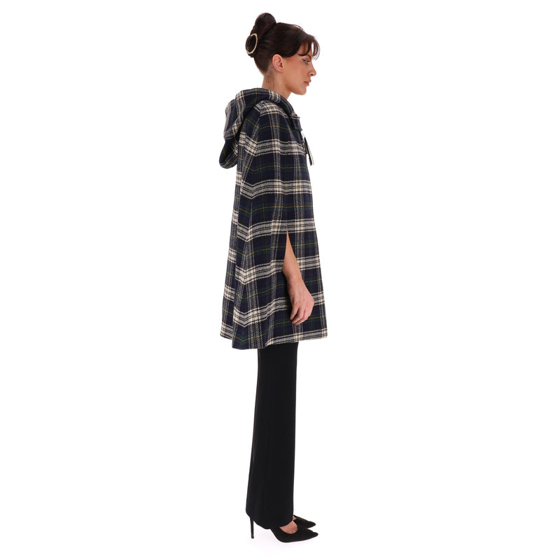 Saint Laurent Hooded Plaid Check Wool Cape. Size 38FR