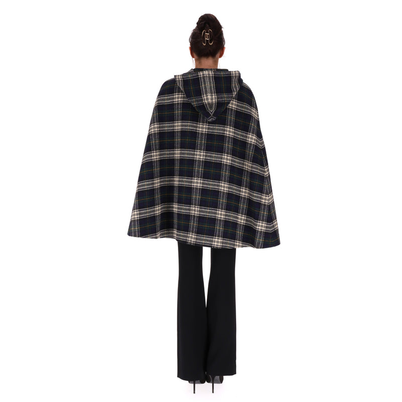 Saint Laurent Hooded Plaid Check Wool Cape. Size 38FR