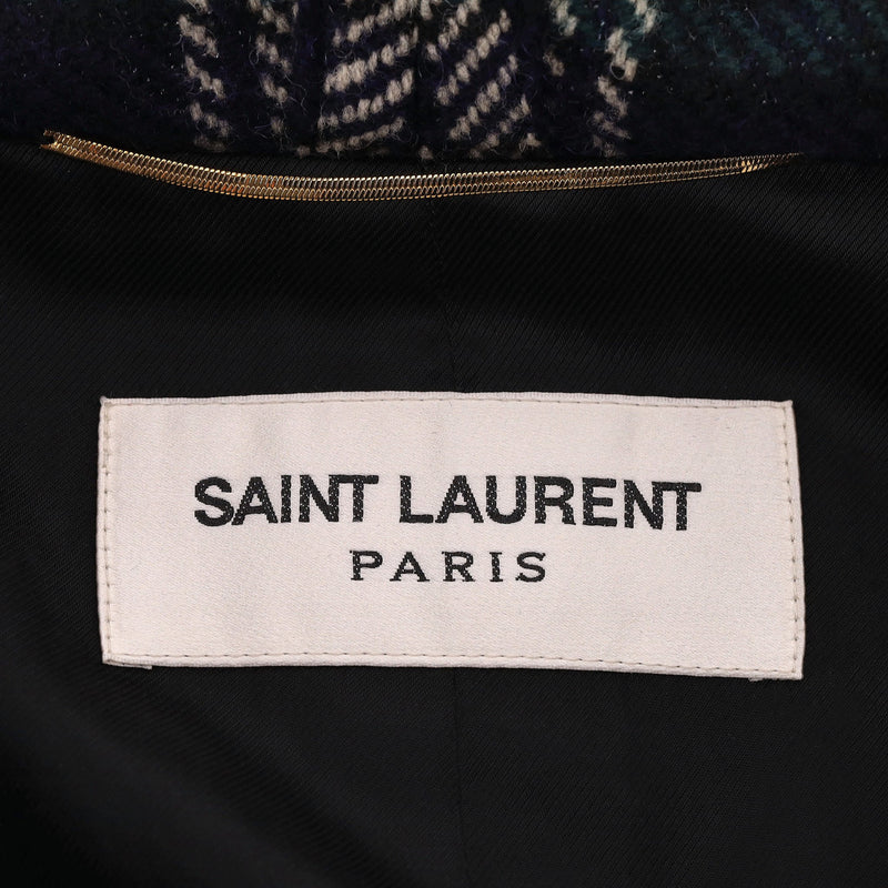 Saint Laurent Hooded Plaid Check Wool Cape. Size 38FR