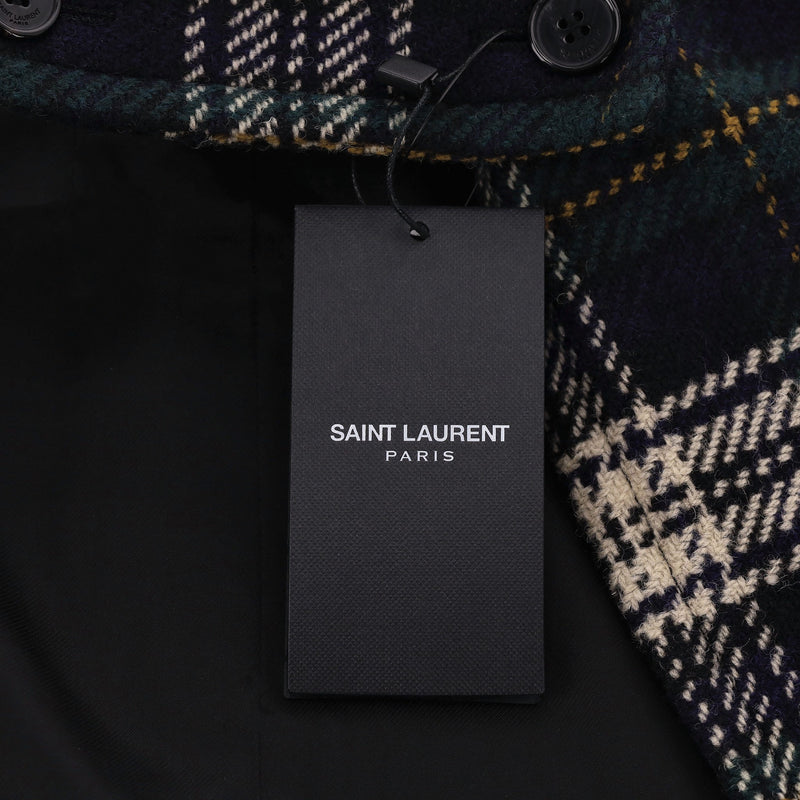 Saint Laurent Hooded Plaid Check Wool Cape. Size 38FR