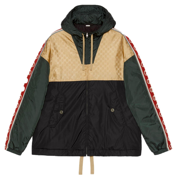 Gucci GG Jacquard Logo & Web Stripe Nylon Jacket. Size 48IT