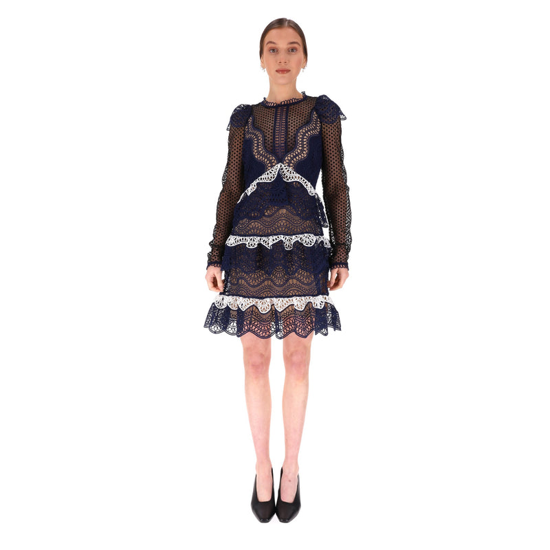 Self-Portrait Tiered Guipure Lace Dress. Size 12UK