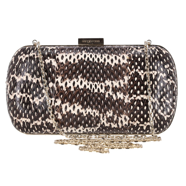 Sergio Rossi Lizard Skin Clutch Bag With Chain Strap