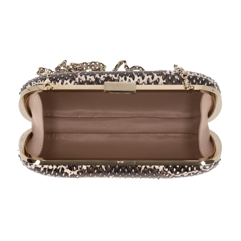 Sergio Rossi Lizard Skin Clutch Bag With Chain Strap