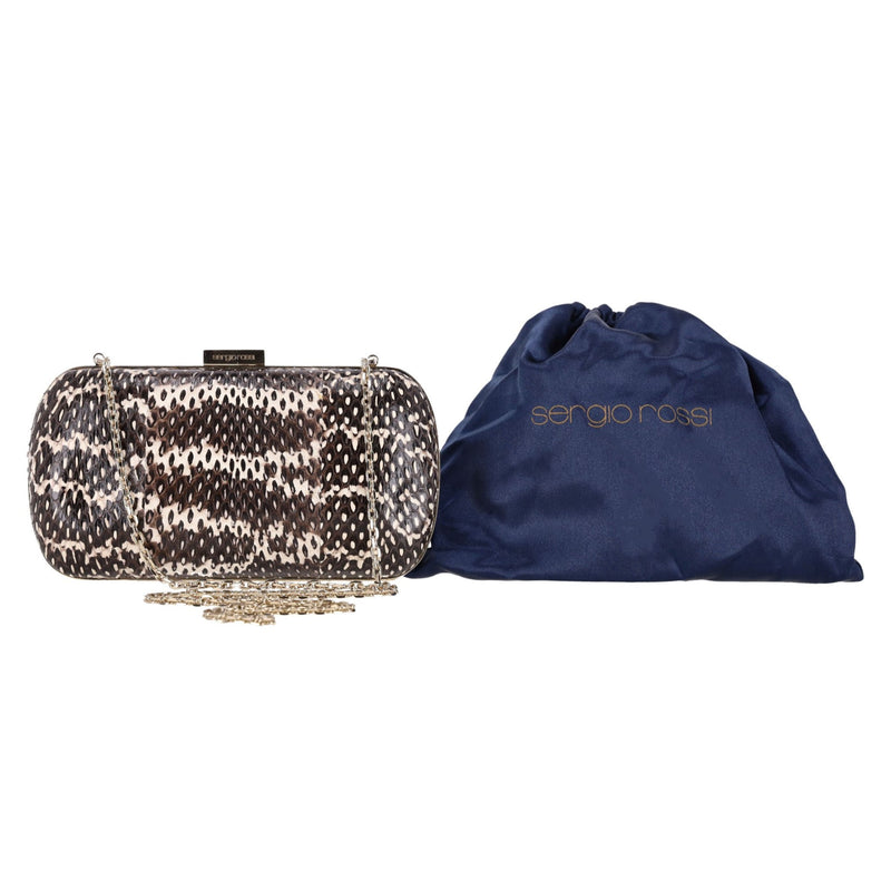 Sergio Rossi Lizard Skin Clutch Bag With Chain Strap