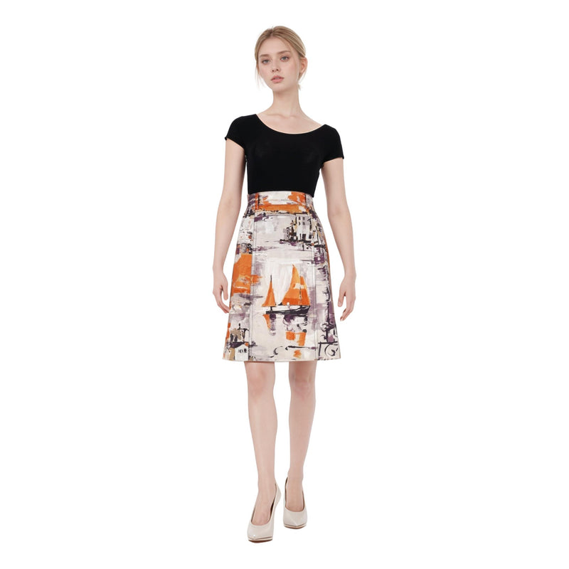 Prada Oil Paint Effect Printed Denim Skirt. Size 38IT