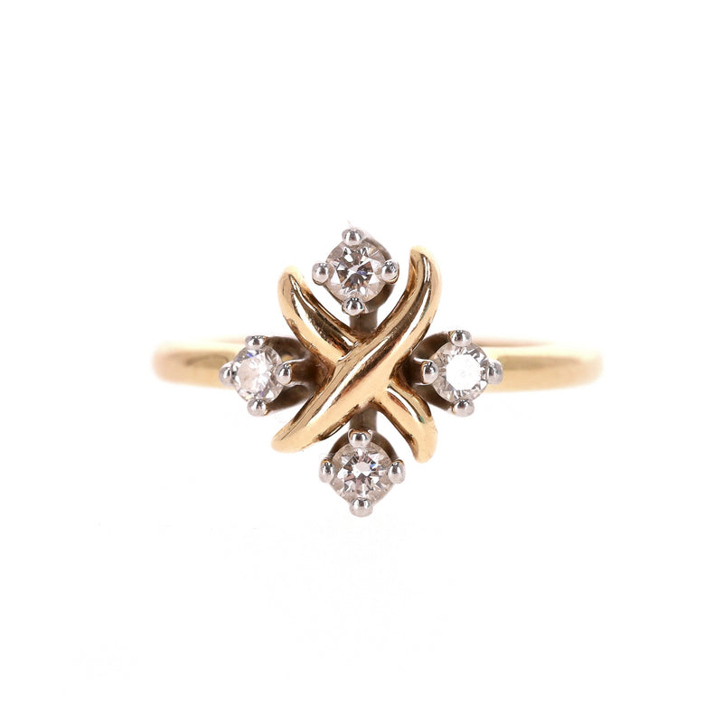 Tiffany & Co 18K Gold, Platinum & Diamond Schlumberger Lynn Ring