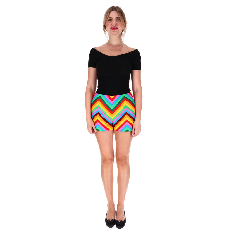 Valentino Rainbow Chevron Cotton & Silk Blend Shorts. Size 40IT