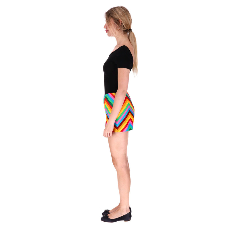 Valentino Rainbow Chevron Cotton & Silk Blend Shorts. Size 40IT