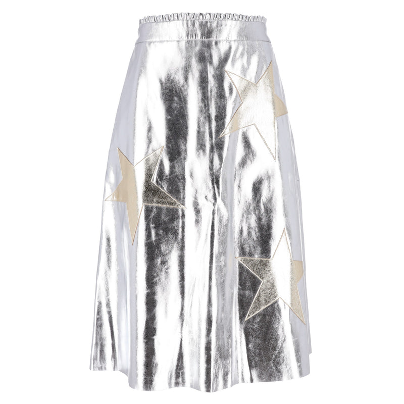 Wyse London Metallic Star Appliqué  Faux Leather Skirt. Size 2