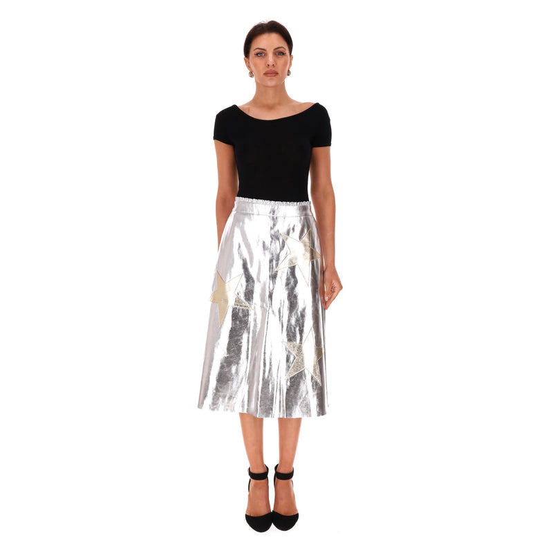 Wyse London Metallic Star Appliqué  Faux Leather Skirt. Size 2