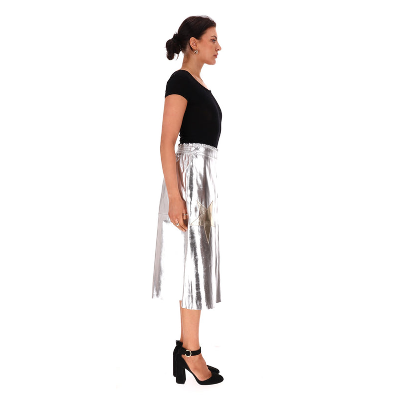 Wyse London Metallic Star Appliqué  Faux Leather Skirt. Size 2