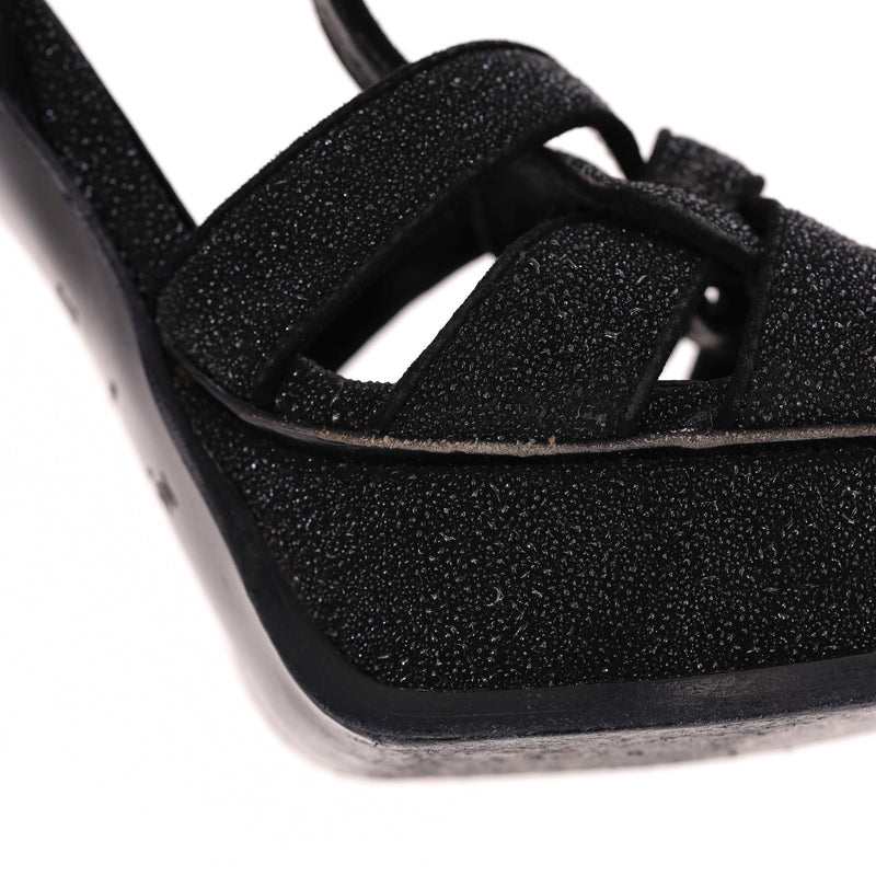 Saint Laurent Glitter Calfskin Tribute Platform Sandals. Size 37.5