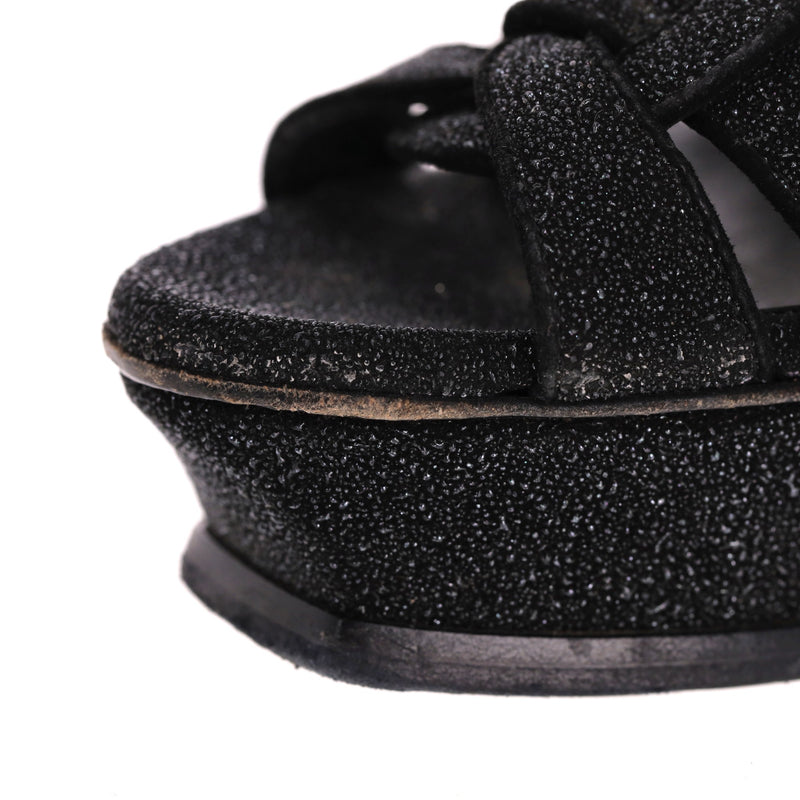 Saint Laurent Glitter Calfskin Tribute Platform Sandals. Size 37.5