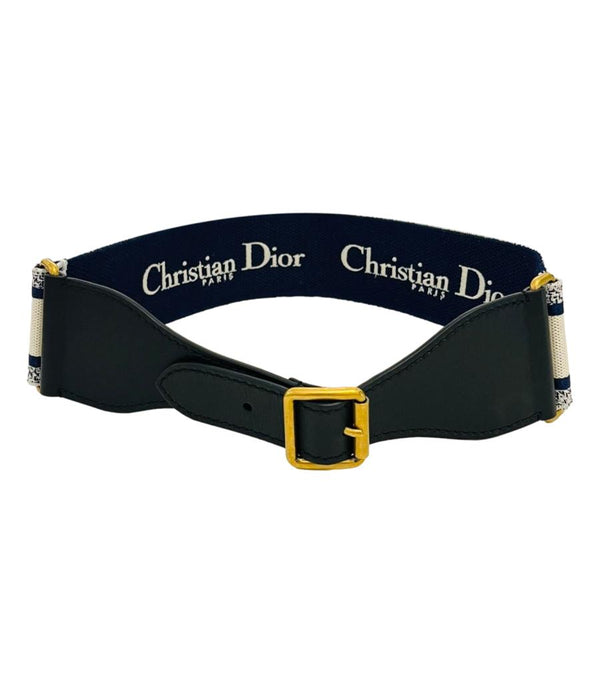 Christian Dior Logo Canvas & Leather Embroidered Belt