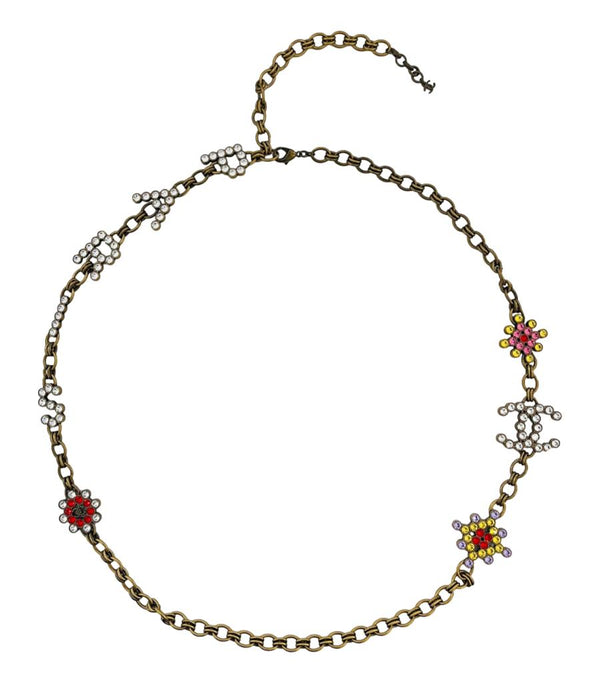 Chanel 'Paris' Antique Gold Strass & Crystal 'CC' Logo Necklace