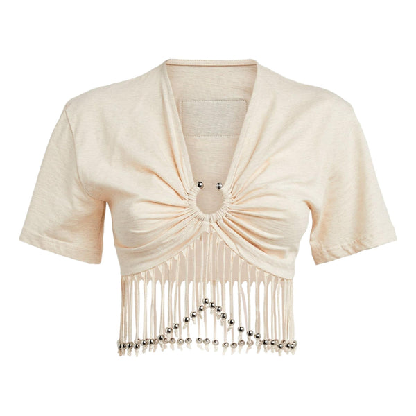 Paco Rabanne Organic Cotton Cropped Tassel Top. Size 34FR