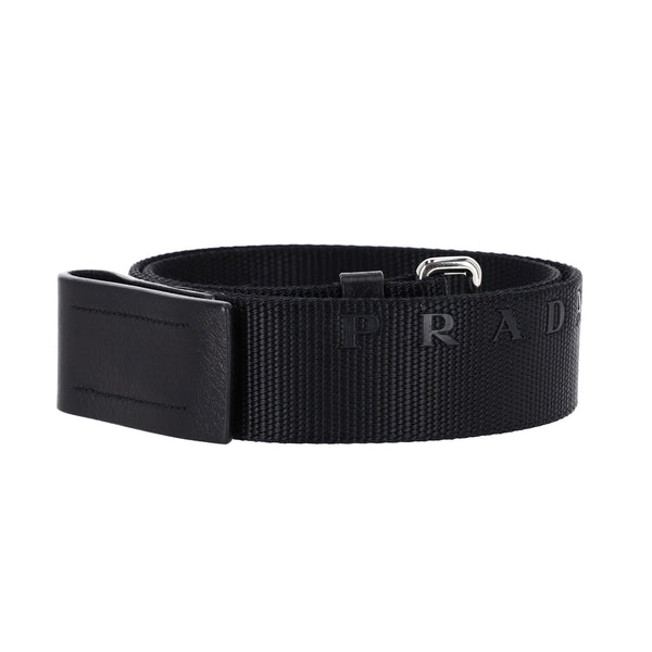 Prada Nylon Logo Belt With Leather Buckle