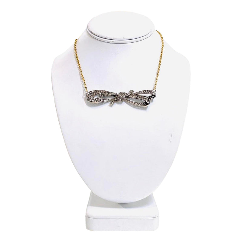 Rose Cut Diamond Bow Necklace Georgian Vintage In 15ct Gold