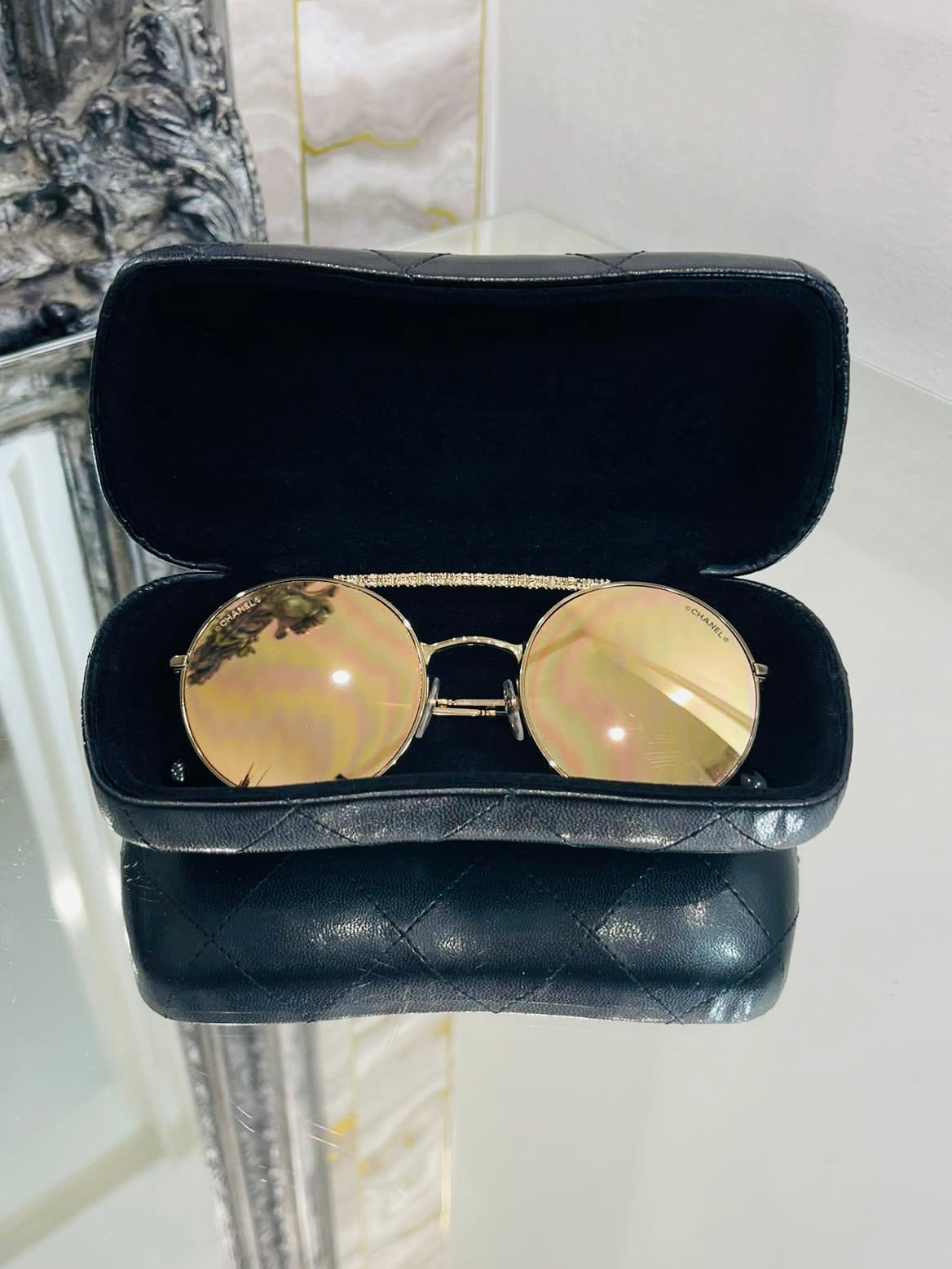 Chanel sunglasses gold mirror hotsell